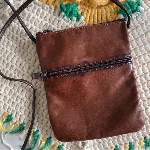 Vintage Handbags - Vintage Cognac Leather Crossbody Mini Purse